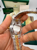 Rolex Date-Just 41mm/36mm Aço/Dourado, Mostrador Preto, Luneta Canelada