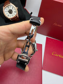 Cartier Drive 41mm Turbilhão Central Aço - Mostrador Preto - Pulseira Couro