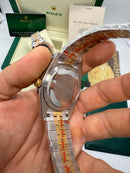Rolex Date-Just 41mm/36mm Aço/Dourado, Mostrador Branco, Luneta Canelada