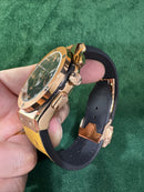 Hublot Classic Chrono 45mm Aço Rosê Mostrador Preto Pulseira Couro com Borracha
