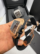 Hublot Square Bang Turbilhão Aço/Rose 45mm, Mostrador Preto Esqueleto