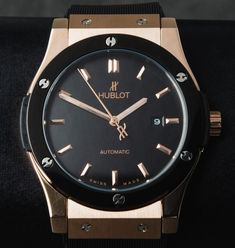 Hublot Classic Fusion 45mm Rosé Mostrador Preto Bisel Preto