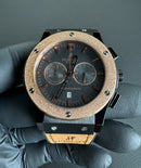 Hublot Classic Chrono Rosè 45mm Mostrador Preto Puls. Borracha/Couro