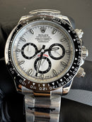 Rolex Daytona 40mm Aço Mostrador Branco Luneta Preta