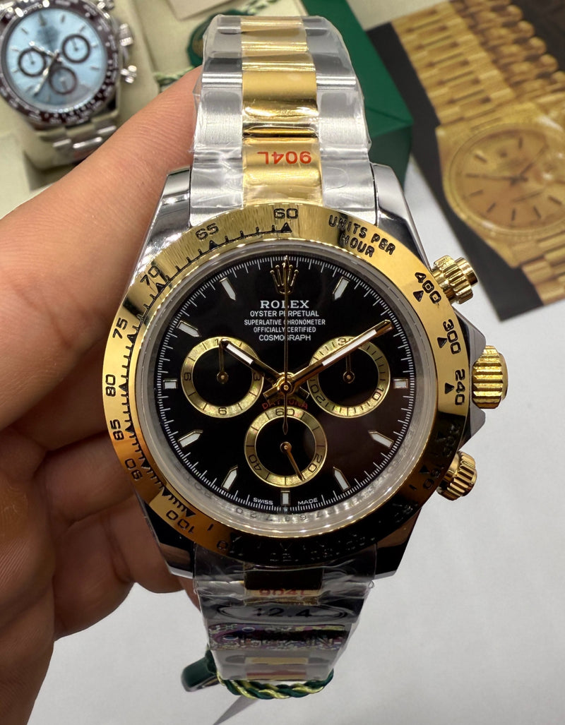 Rolex Daytona Oyster Aço/Ouro* 40mm - Mostrador Preto - CLONE