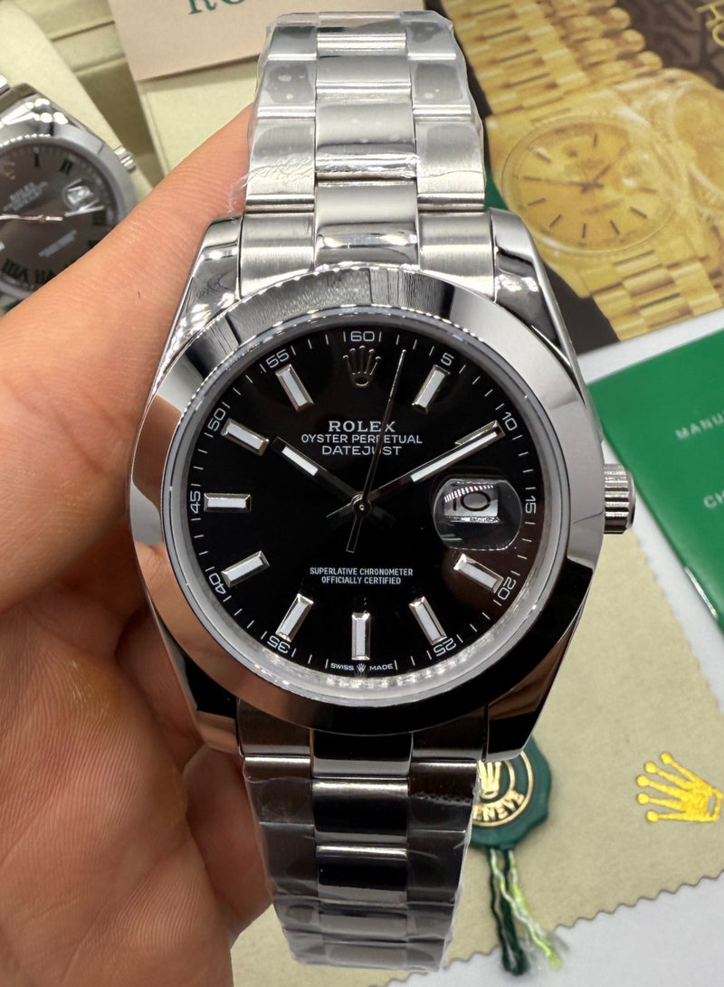 Rolex DateJust 41/36mm Aço, Mostrador Preto, Pulseira Oyster