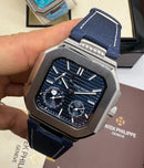 Patek Philippe Cubitus, Aço Fases da Lua 42mm, Mostrador Azul, Pulseira Nylon