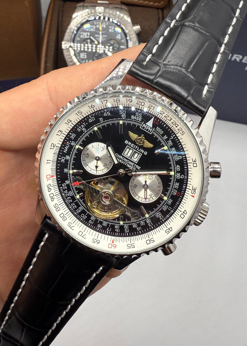 Breitling Navitimer 42mm Aço Pulseira Couro