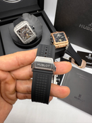 Hublot Square Bang Turbilhão Aço 45mm, Mostrador Cinza Esqueleto