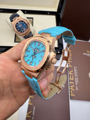Patek Philippe Nautilus 39mm, Aço/Rose Mostrador Tiffany, Pulseira Couro