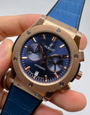 Hublot Classic Chrono 45mm Rosé Mostrador Azul Pulseira Couro Azul