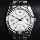 Rolex Datejust 41/36mm Aço Mostrador Branco, Luneta Canelada