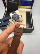 Vacheron Constantin Overseas Dual Time Aço/Rose 41mm, Mostrador Prata
