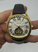Cartier Drive 41mm Turbilhão Aço/Dourado  - Mostrador Branco - Pulseira Couro