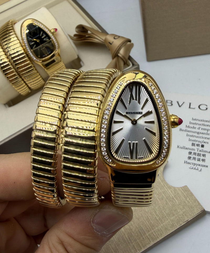 Bvlgari Serpenti Tubogas 02 Volta 35mm Aço/Dourado Mostrador Prata - Cravejado