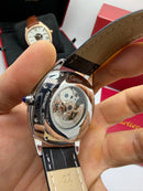 Cartier Drive 41mm Turbilhão Central Aço - Mostrador Branco - Pulseira Couro