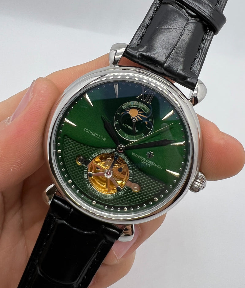 Vacheron Constantin Fases da Lua Turbilhão Aço 42mm, Mostrador Verde