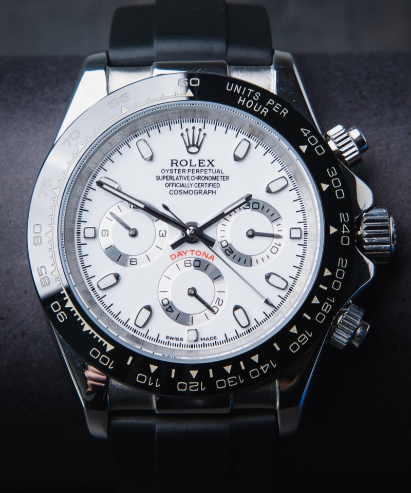 Rolex Daytona 40mm Aço Mostrador Branco Luneta Preta