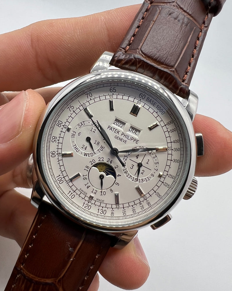 Patek Phillippe Fases da Lua 42mm Aço  Pulseira Couro