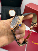 Cartier Drive 41mm Aço/Rose - Mostrador Preto - Pulseira Couro