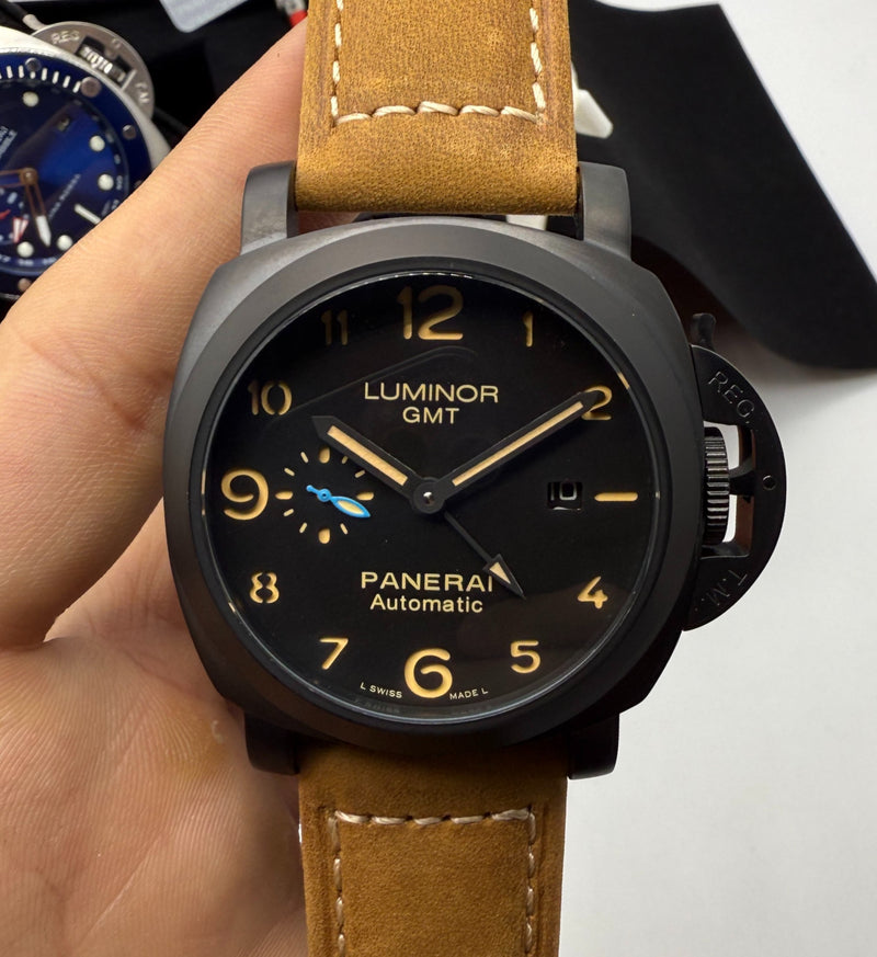 Panerai Luminor Marina GMT 44 mm Aço/OxBlack Mostrador Preto