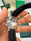 Rolex Daytona 40mm Aço Mostrador Prata Luneta Preta, Pulseira OysterFlex