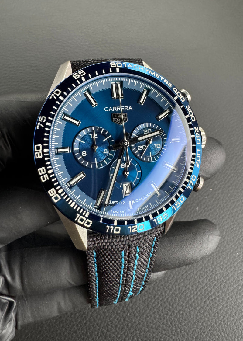 Tag Heuer Carrera Aço 43mm, Mostrador Azul, Puls. Lona