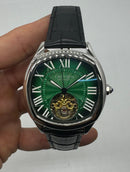 Cartier Drive 41mm Turbilhão Aço - Mostrador Verde - Pulseira Couro