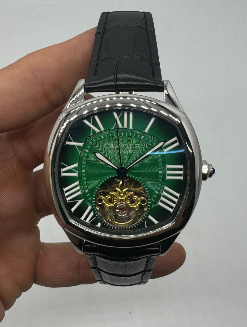 Cartier Drive 41mm Turbilhão Aço - Mostrador Verde - Pulseira Couro