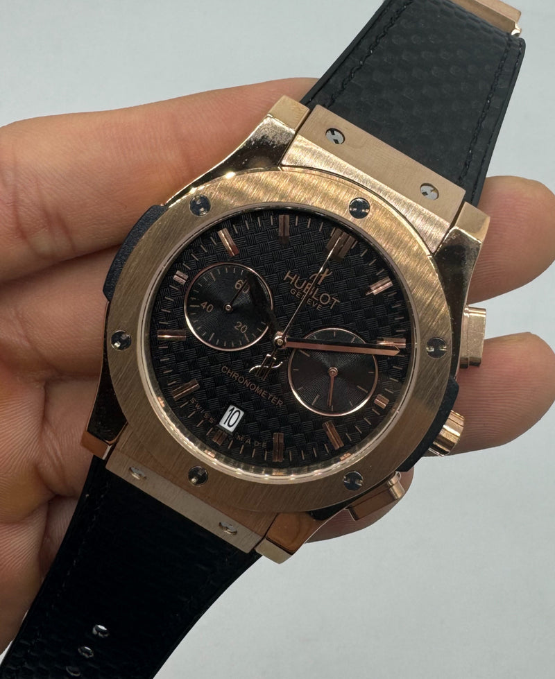 Hublot Vendome Classic Chrono 45mm, Aço/Rose Mostrador Preto Carbono