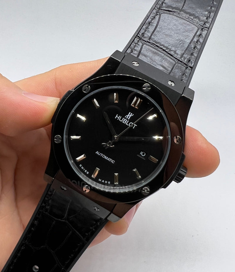 Hublot Classic Fusion 45mm All Black Automático Puls. Borracha/Couro