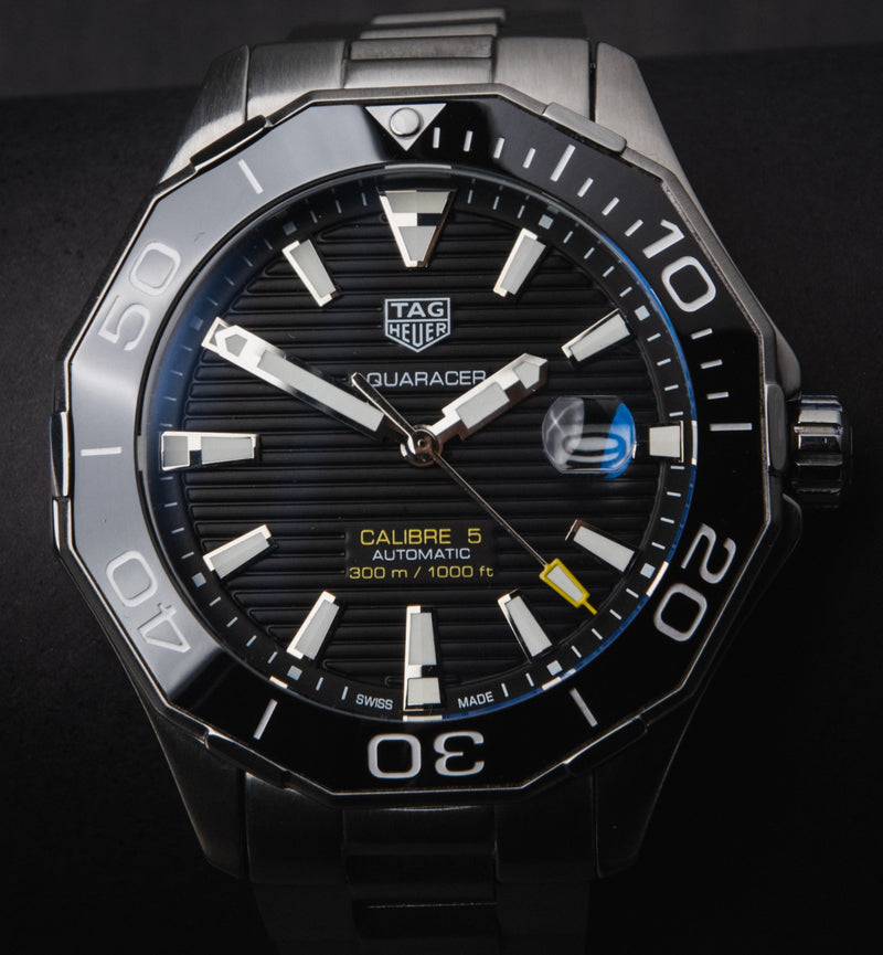 Tag Heuer Aquarecer Calibre 5 43mm Aço Mostrador Preto Luneta Preta