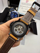 Panerai Luminor Marina 44 mm Aço/OxBlack Mostrador Branco - Pulseira Couro