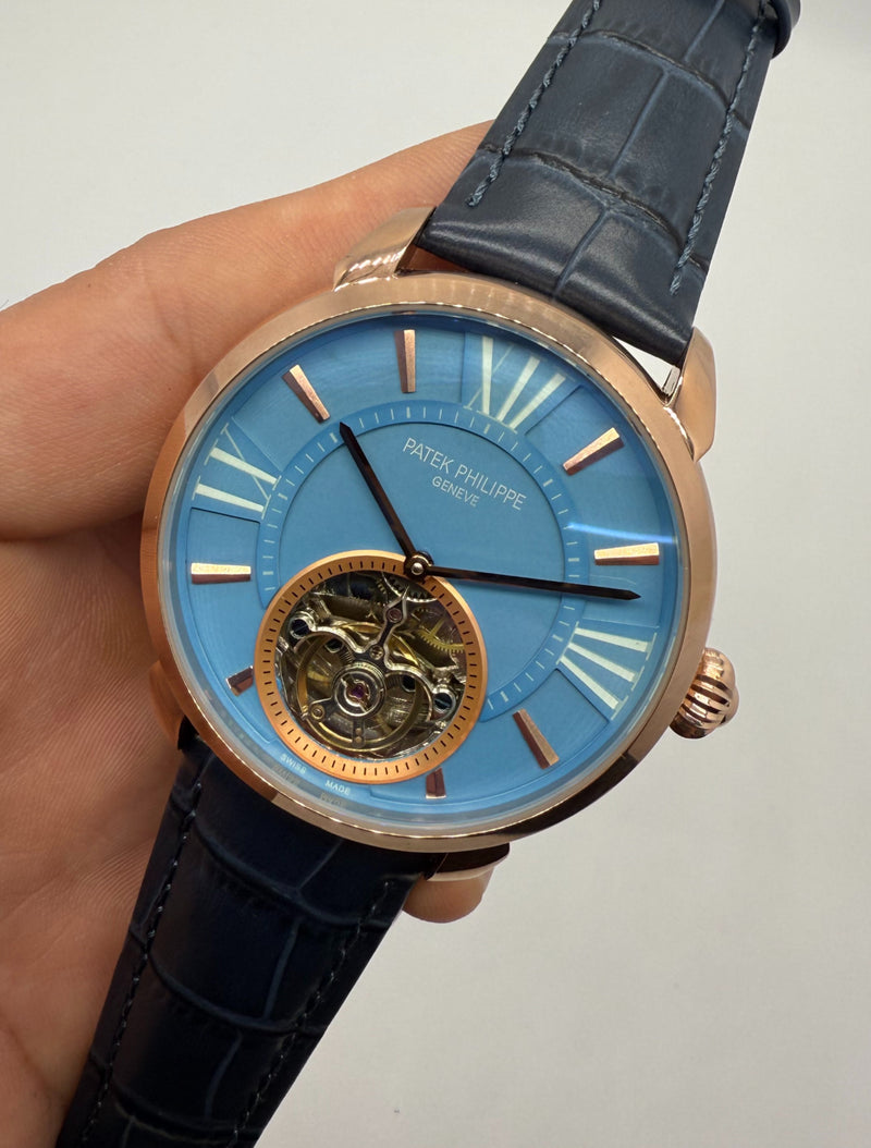 Patek Philippe Classic Turbilhão 44mm Aço/Rose, Pulseira Couro