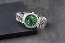Rolex Datejust 36mm Aço Mostrador Verde-Folhas Luneta Cravejada