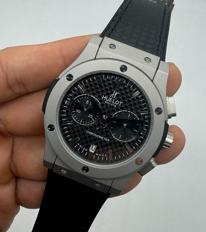 Hublot Vendome Classic Chrono 45mm, Aço/OxSilver Mostrador Preto Carbono