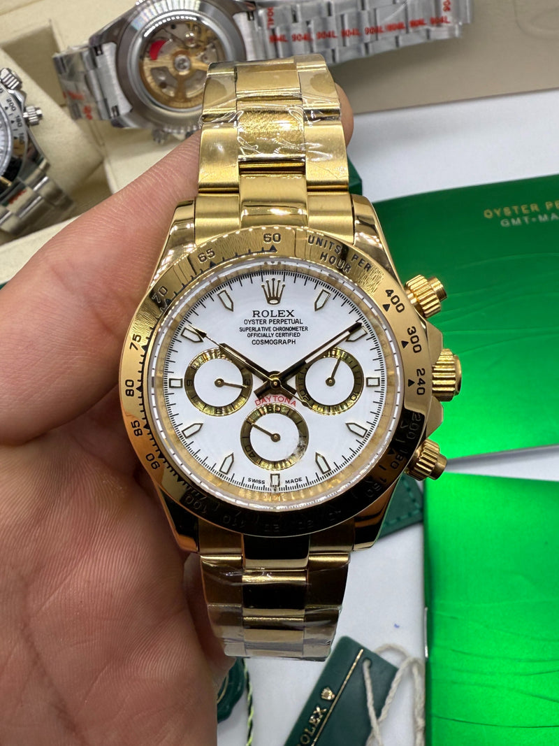 Rolex Daytona 40mm Aço Dourado, Mostrador Branco