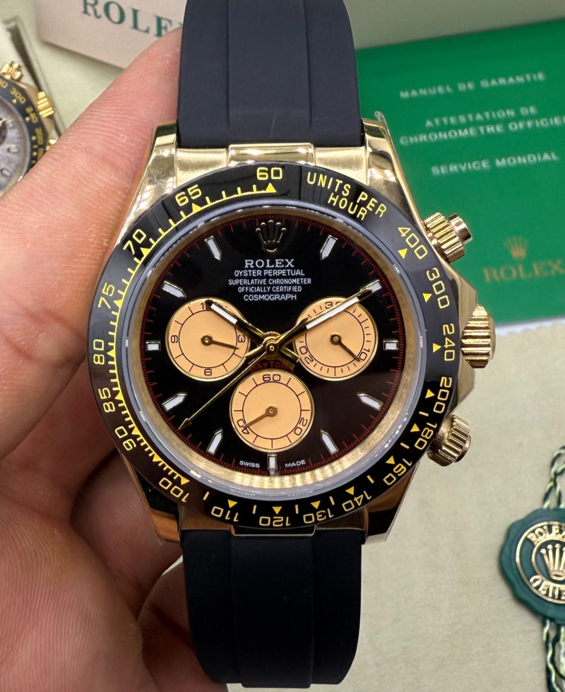 Rolex Daytona 40mm Dourado Mostrador Dourado Luneta Preta