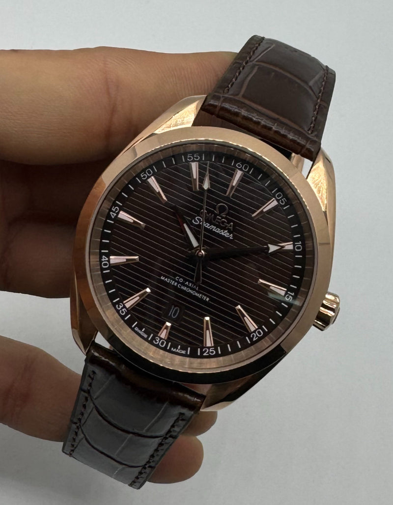 Omega Aquaterra 41,5mm Aço/Rose, Pulseira Couro