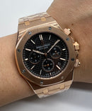 Audemars Piguet R.O. Dourado Mostrador Preto Bezel Rose Pulseira Rose