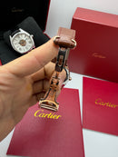 Cartier Drive 41mm Turbilhão Central Aço/Rose - Mostrador Branco, Pulseira Couro