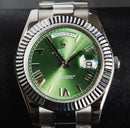 Rolex Day-Date 40mm Aço, Mostrador Verde Luneta Canelada