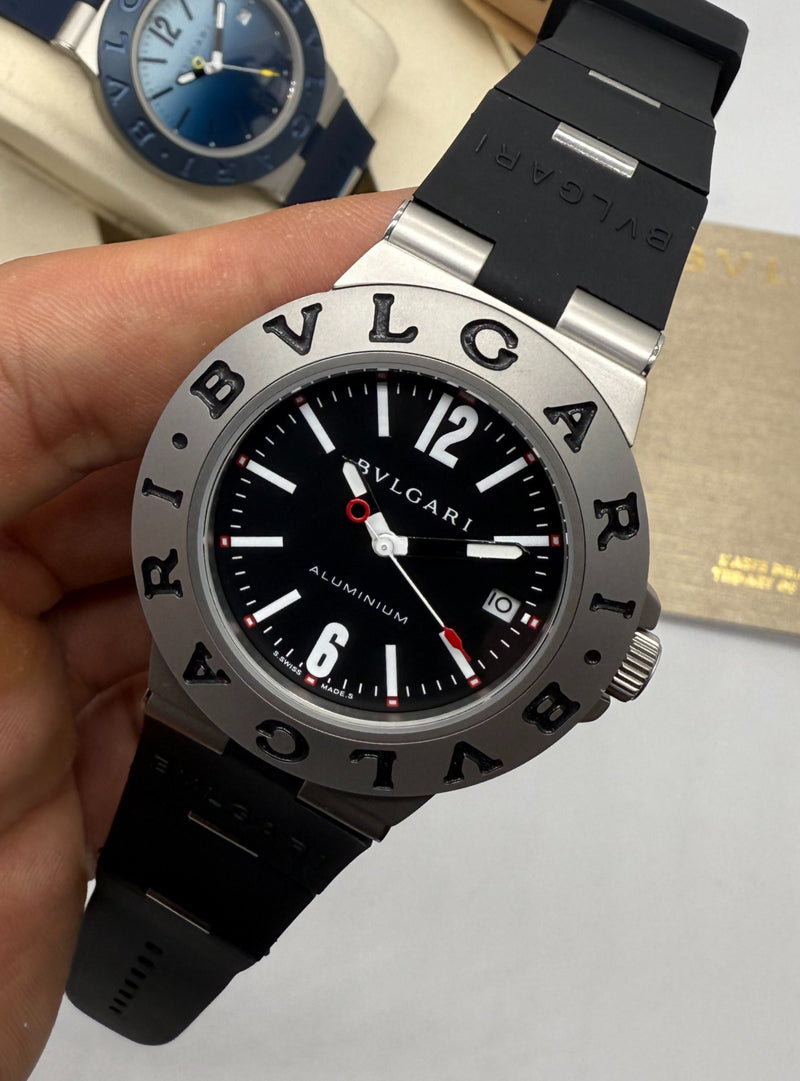 Bvlgari Alumium 41mm - Mostrador Preto Aluminio Pulseira Borracha