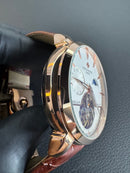 Patek Phillippe Turbilhão 42mm Aço Rosê Mostrador Branco, Pulseira Couro