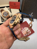 Patek Philippe Nautilus Fases da Lua 40mm, Aço/Rose, Mostrador Azul
