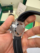 Rolex Daytona 40mm Aço Mostrador Branco Luneta Preta, Pulseira OysterFlex