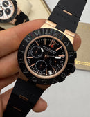 Bvlgari Aluminium Crono 41mm - Aço/Rose - Mostrador Preto