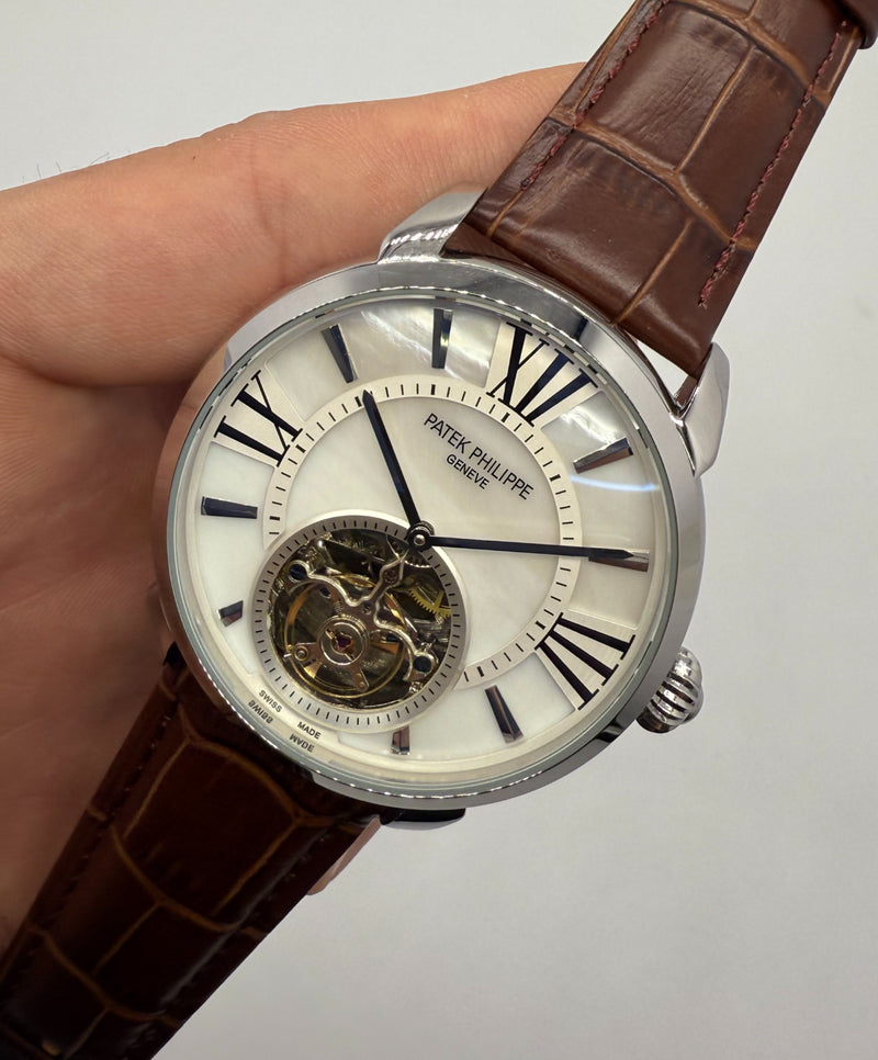 Patek Philippe Classic Turbilhão 44mm Aço, Pulseira Couro