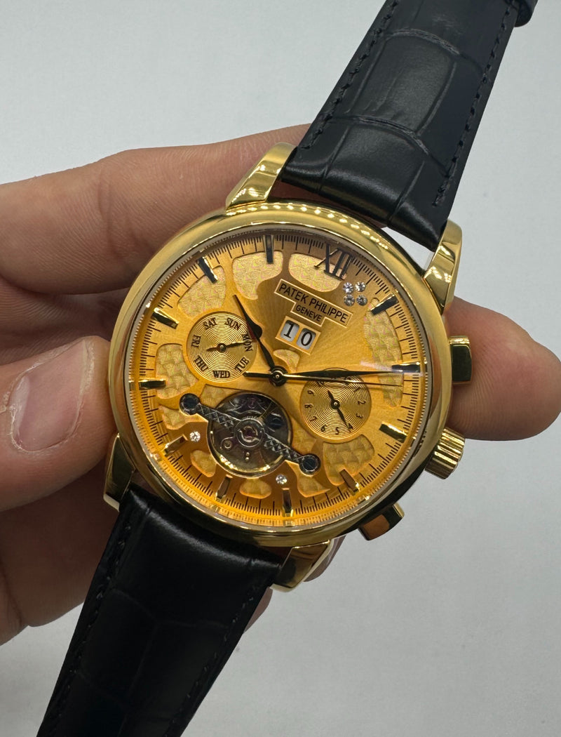 Patek Phillippe Turbilhão 42mm Aço/Dourado, Pulseira Couro
