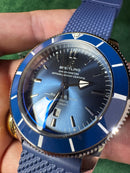 Breitling Superocean Aço 44mm Mostrador Azul Bisel Azul Pulseira Borracha Azul